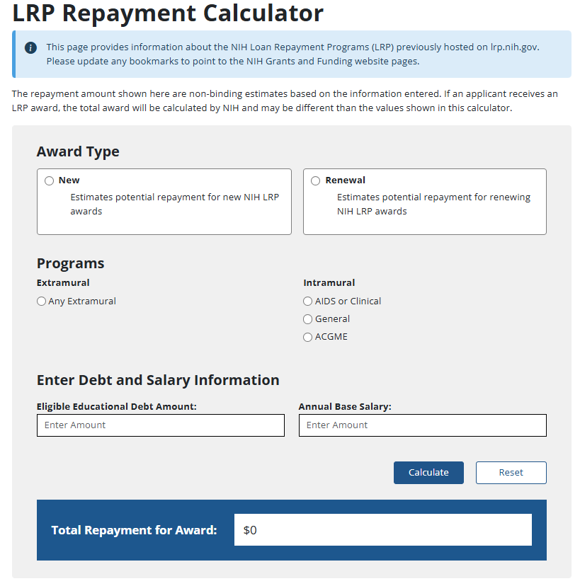 Screenshot of LRP calculator